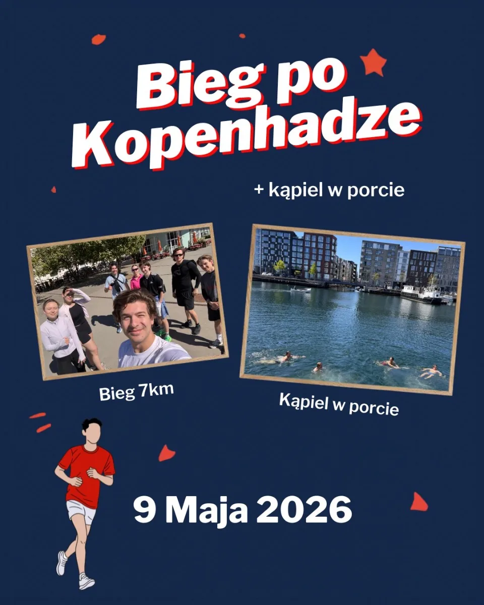 Plakat wydarzenia Bieg po Kopenhadze 7 km z kąpielą w porcie, 09.05.2026
